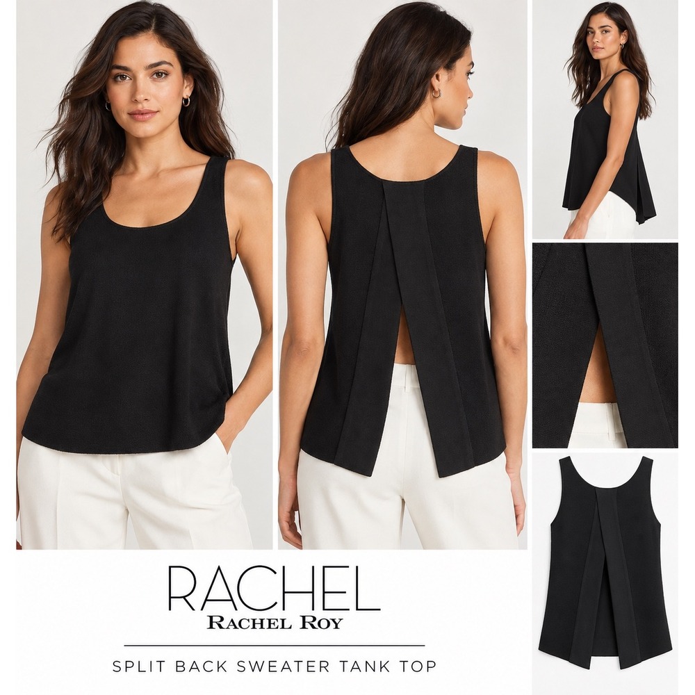 Rachel Rachel Roy Womens Black Split Back Sweater Tank Top Size L Scoop Neck